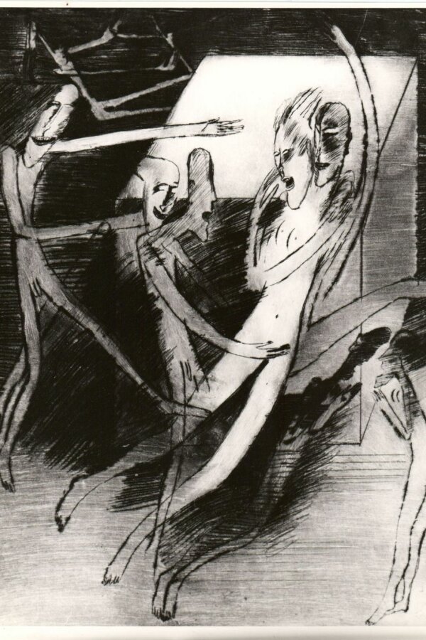 Eva Vlasáková, Na třetího, cyklus Hry, zábavy, potěšení, 1985/1986, barevná suchá jehla